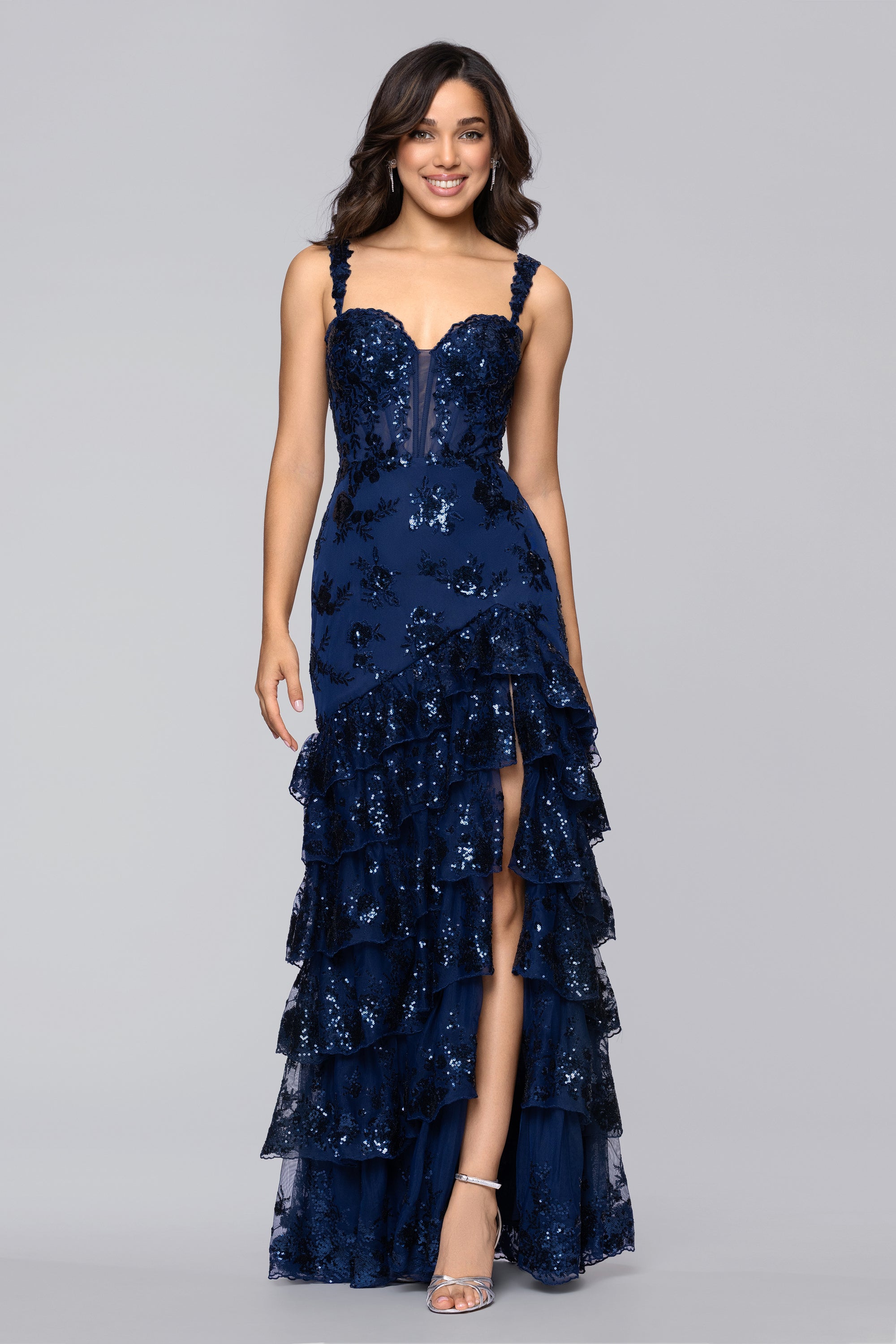 Tinsley" Sequin and Lace Tiered Floor Length Dress | Blondie Nites Tinsley" Sequin and Lace Tiered Floor Length Dress | Blondie Nites