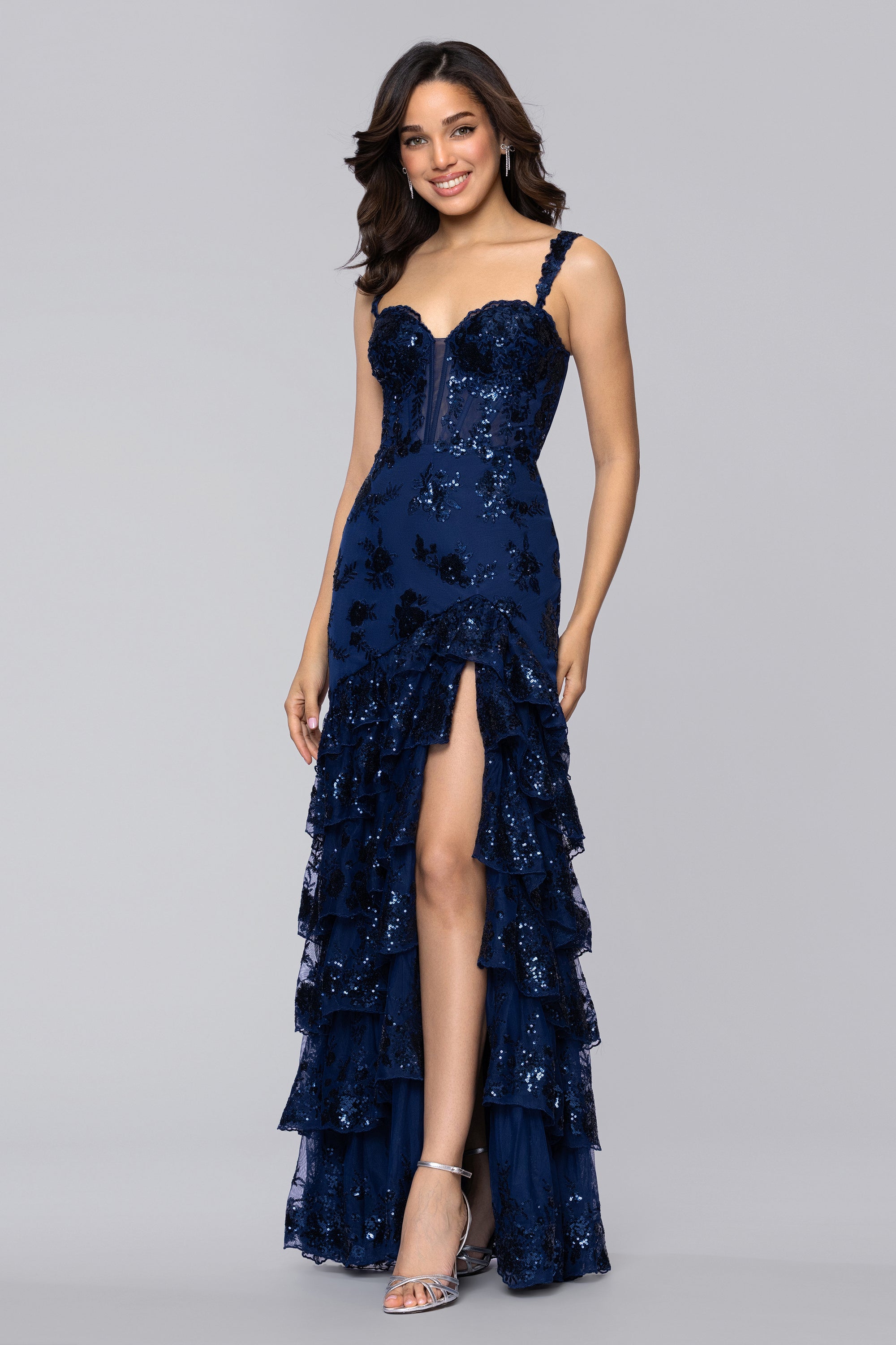 Tinsley Sequin and Lace Tiered Floor Length Dress Tinsley Sequin and Lace Tiered Floor Length Dress