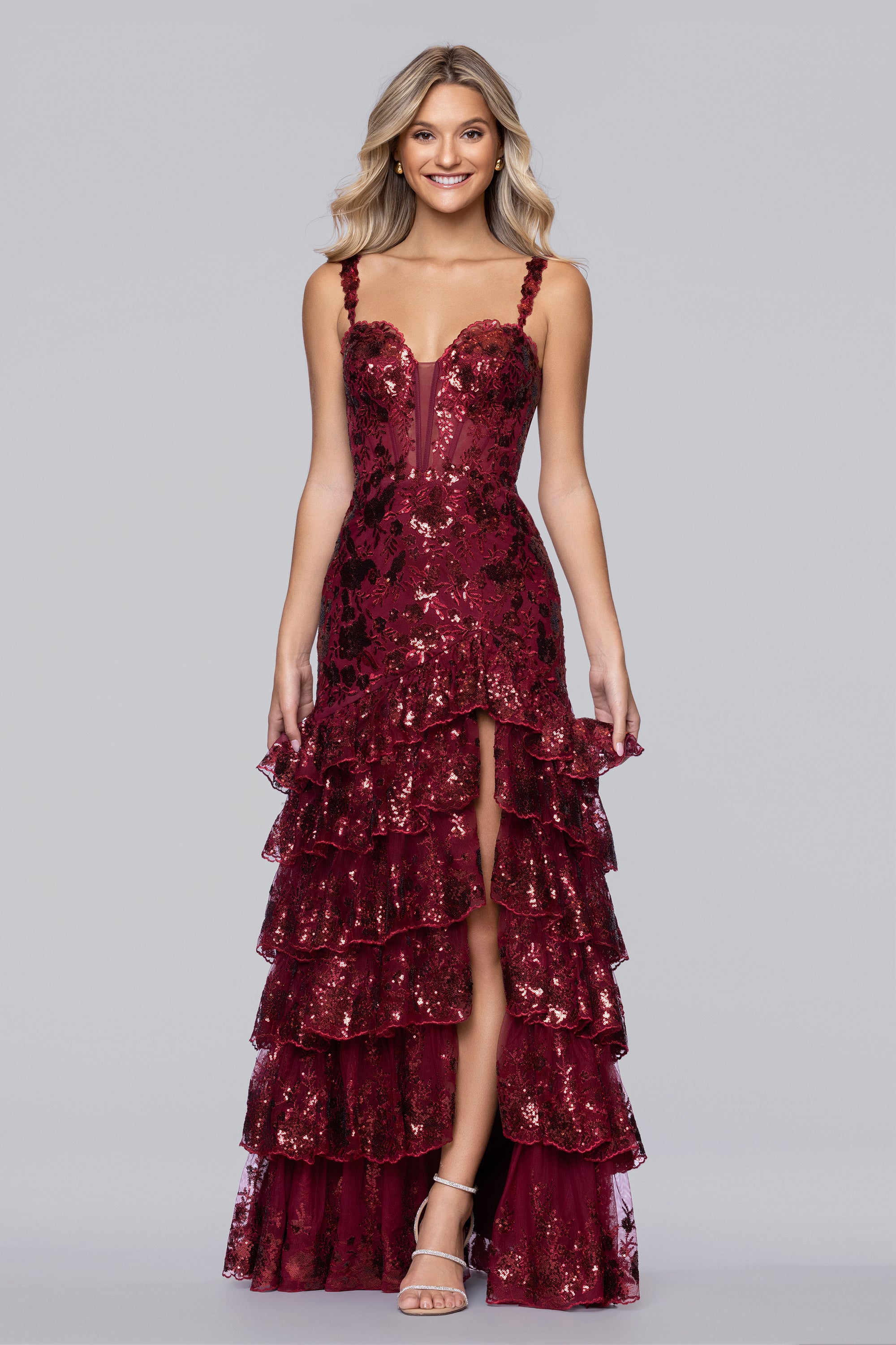 Tinsley Sequin and Lace Tiered Floor Length Dress | Blondie Nites Black / 7 Tinsley Sequin and Lace Tiered Floor Length Dress | Blondie Nites Black / 7