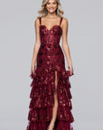"Tinsley" Sequin and Lace Tiered Floor Length Dress