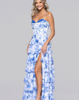 "Lizzie" Printed Chiffon Corset Tiered Floor Length Dress