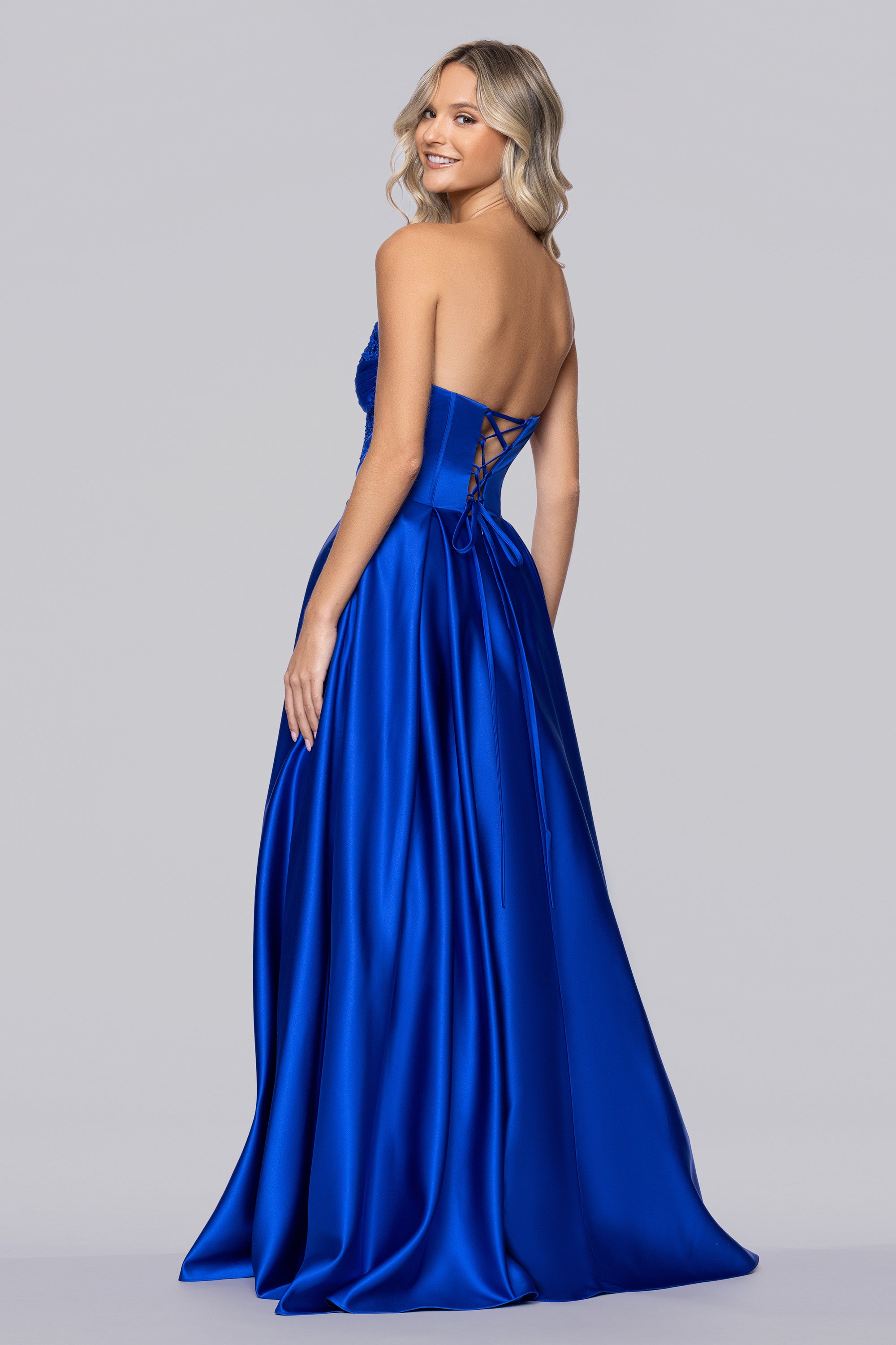 June Satin Strapless A-Line Floor Length Dress | Blondie Nites Royal / 3 June Satin Strapless A-Line Floor Length Dress | Blondie Nites Royal / 3