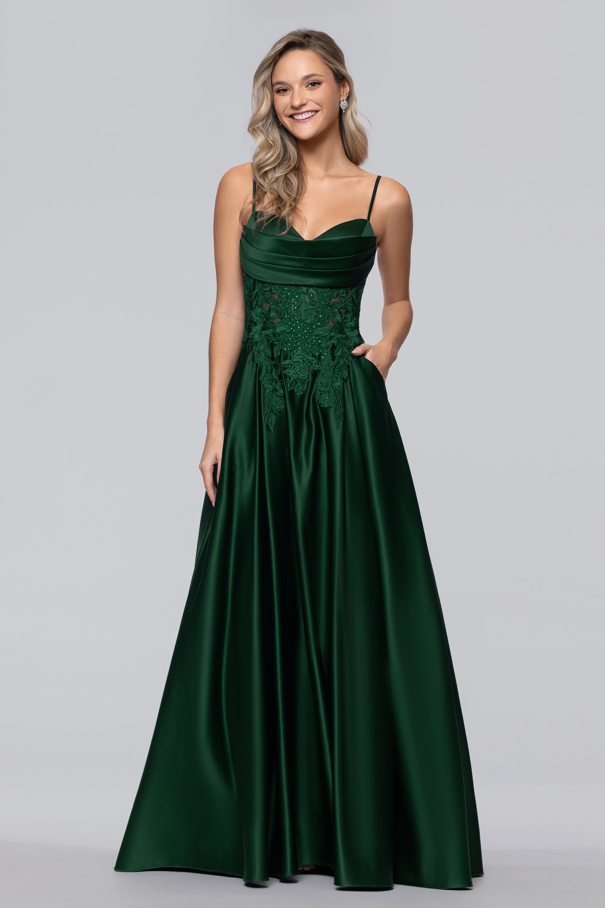 Blondie Nites Women's Sequin Lace Detail Satin Gown - Green - Gowns Blondie Nites Women's Sequin Lace Detail Satin Gown - Green - Gowns