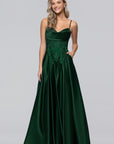 "Riley" Satin Applique Floor Length Dress