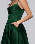 "Riley" Satin Applique Floor Length Dress