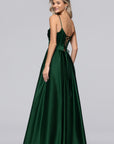 "Riley" Satin Applique Floor Length Dress
