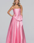 "Jackeline" Satin Strapless Bow Embellished Floor Length Dress