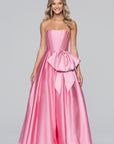 "Jackeline" Satin Strapless Bow Embellished Floor Length Dress