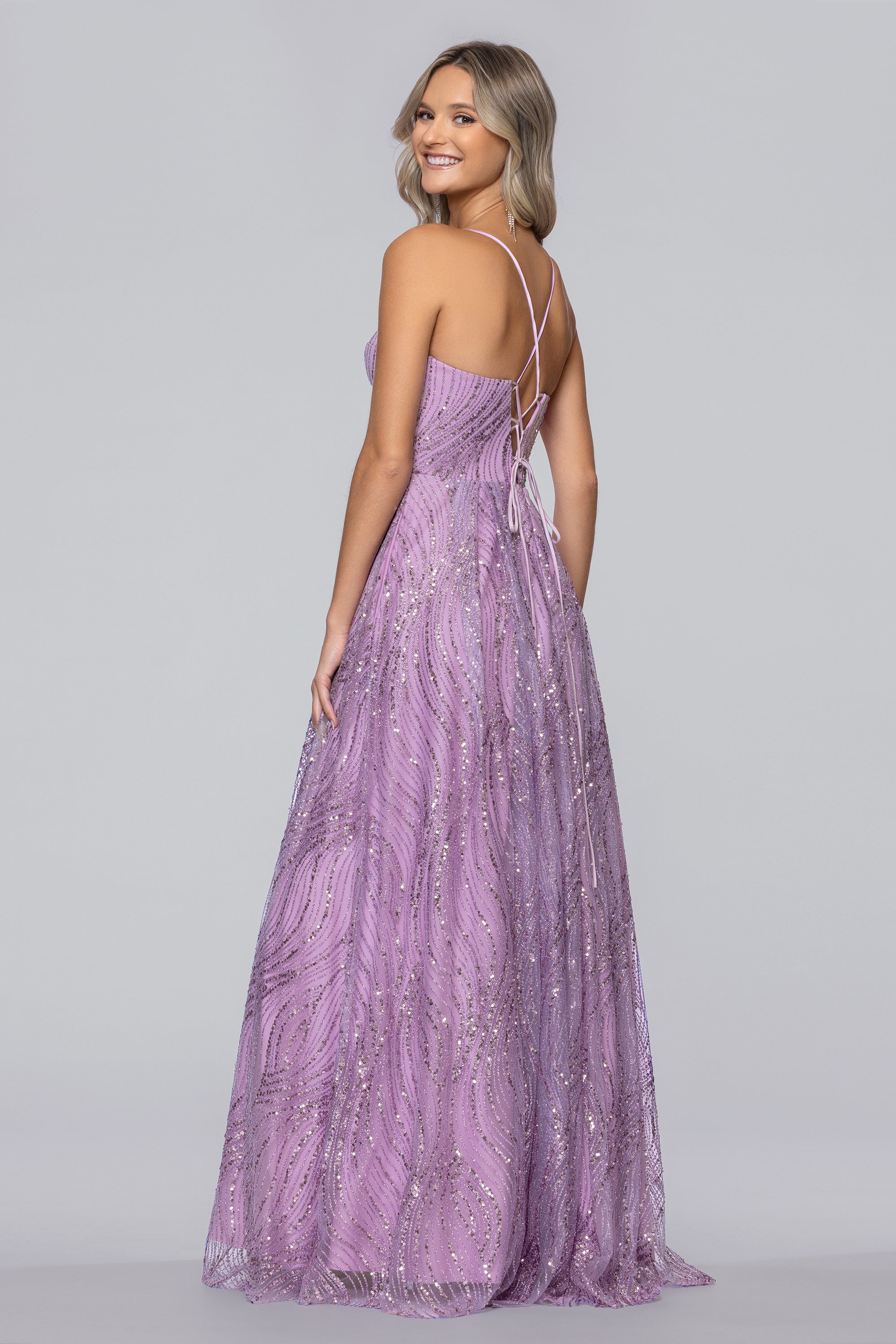 Maeve Glitter Mesh Floor Length Dress - Lavender / 0 Maeve Glitter Mesh Floor Length Dress - Lavender / 0