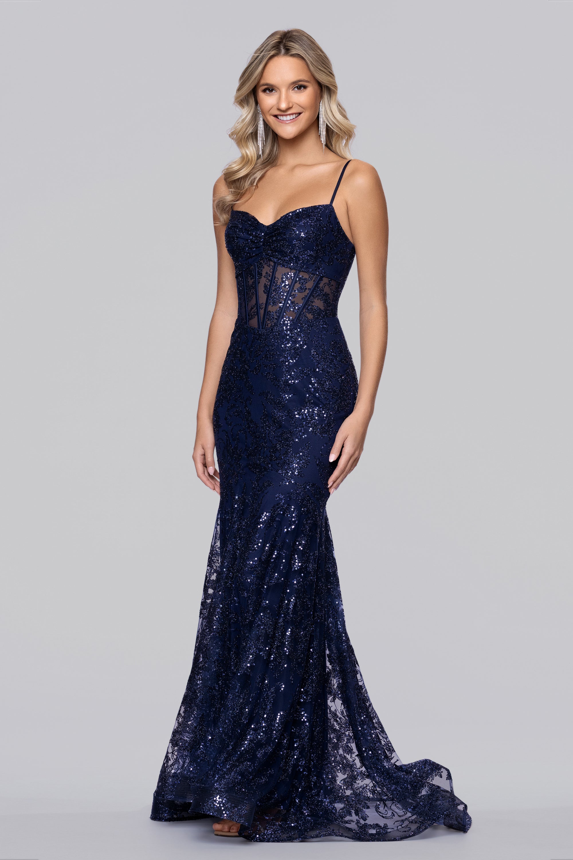 Noah Glitter Illusion Corset Floor Length Dress - Periwinkle / 7 Noah Glitter Illusion Corset Floor Length Dress - Periwinkle / 7