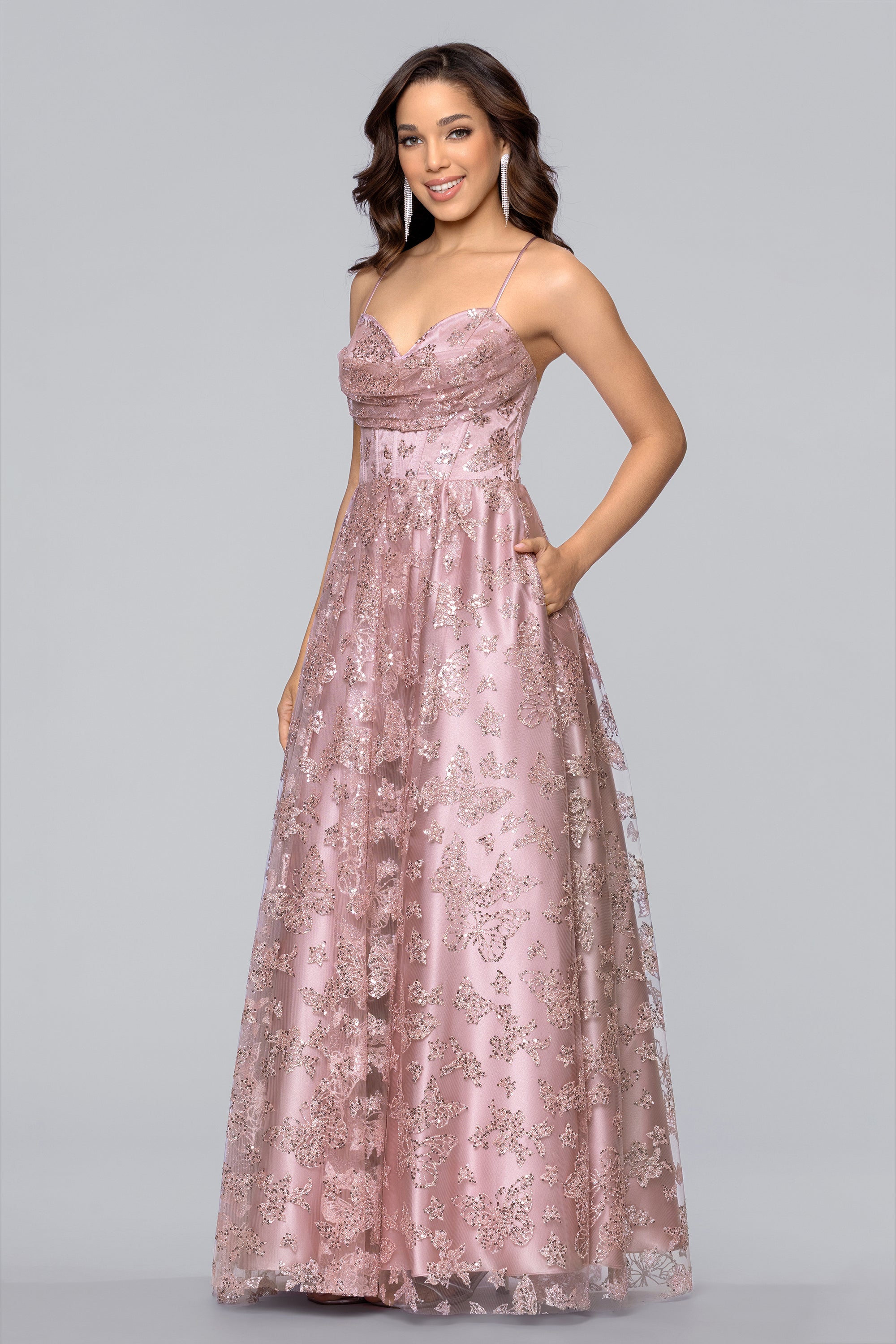 "Lexi" Glitter Mesh Sweetheart Floor Length Dress