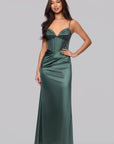 "Ashley" Satin Illusion Corset Floor Length Dress