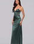 "Ashley" Satin Illusion Corset Floor Length Dress