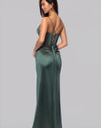 "Ashley" Satin Illusion Corset Floor Length Dress