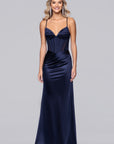 "Ashley" Satin Illusion Corset Floor Length Dress