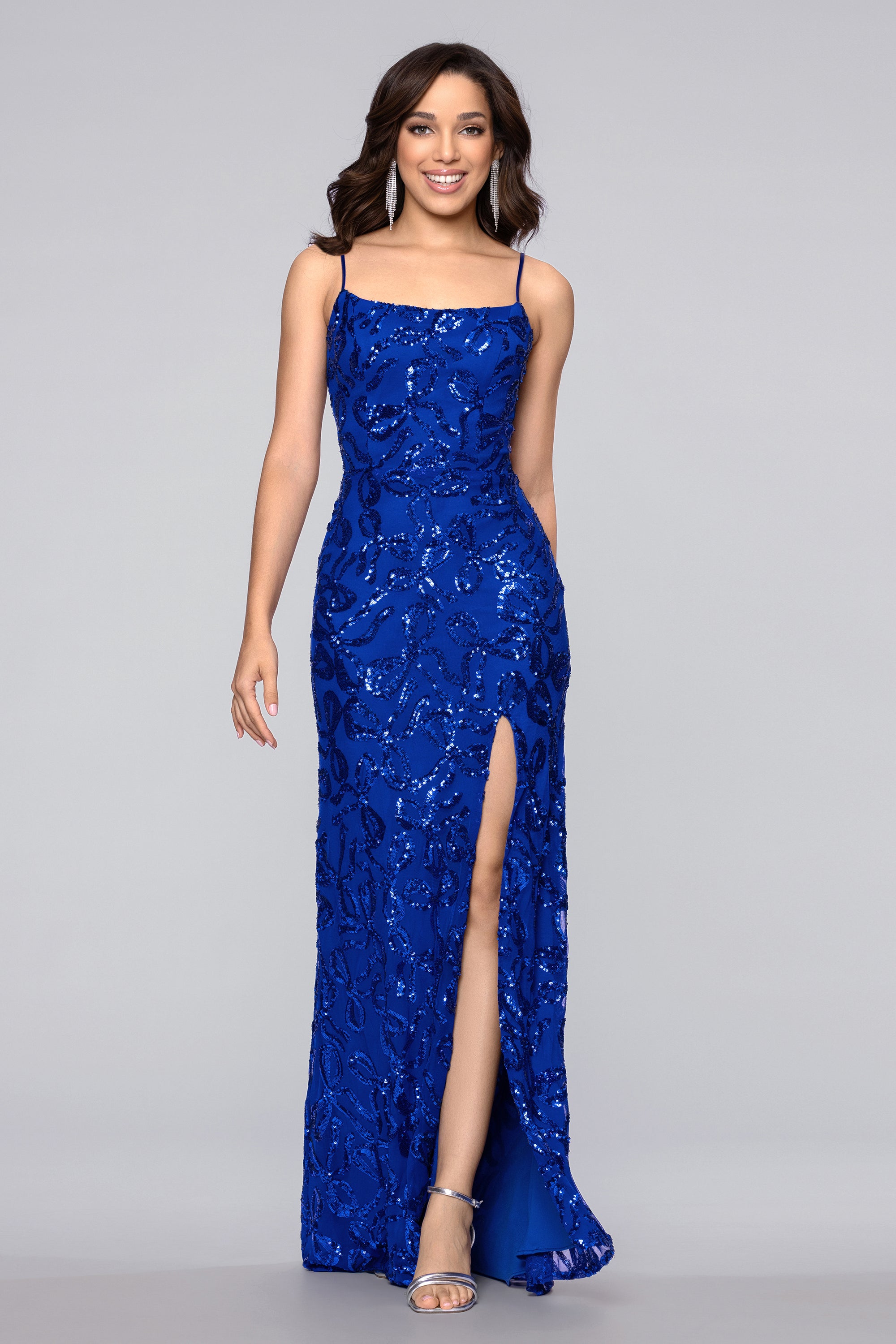 "Vanessa" Sequin Bow Pattern Floor Length Dress