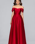 "Laurel" Satin Off Shoulder Floor Length Dress