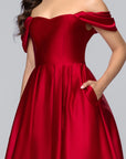 "Laurel" Satin Off Shoulder Floor Length Dress