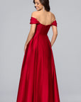 "Laurel" Satin Off Shoulder Floor Length Dress