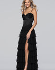 "Clara" Chiffon Tiered Drop Neck Applique Floor Length Dress