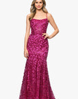 "Marcia" Glitter Mesh Lace-Up Floor Length Dress