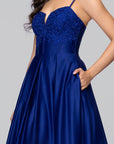 "Aimee" Lamour Satin Applique Lace-Up Floor Length Dress