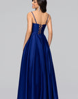"Aimee" Lamour Satin Applique Lace-Up Floor Length Dress