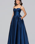 "Jeannie" Satin Sweetheart Tie Back Floor Length Dress
