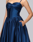 "Jeannie" Satin Sweetheart Tie Back Floor Length Dress