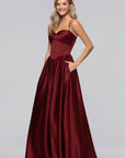 "Jeannie" Satin Sweetheart Tie Back Floor Length Dress