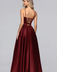 "Jeannie" Satin Sweetheart Tie Back Floor Length Dress