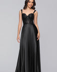"Janelle" Satin and Sequin A-Line Floor Length Dress