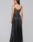 "Janelle" Satin and Sequin A-Line Floor Length Dress