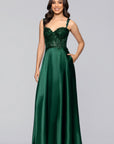 "Janelle" Satin and Sequin A-Line Floor Length Dress