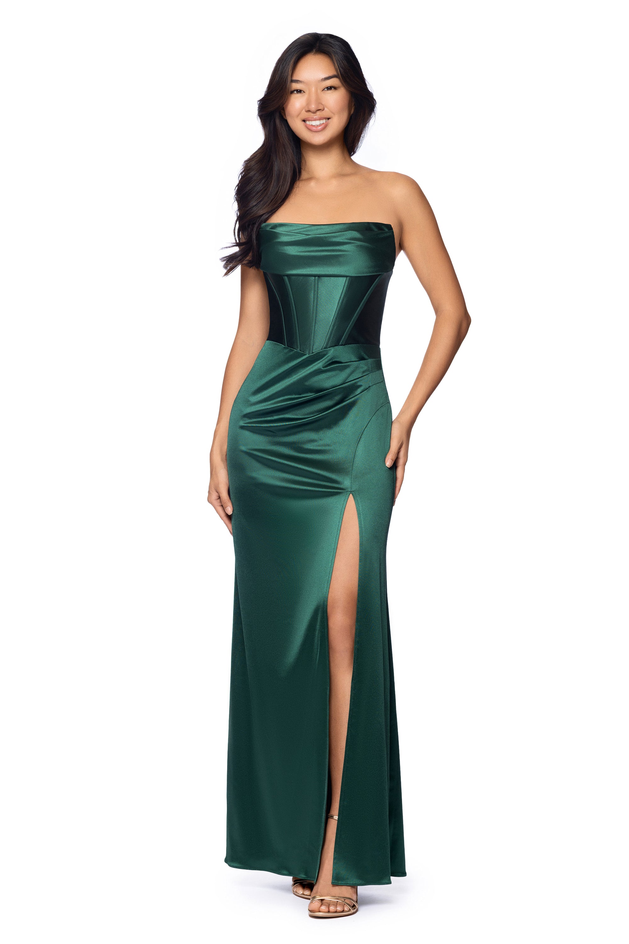 "Brandy" Long Satin Slim Drape Corset Dress