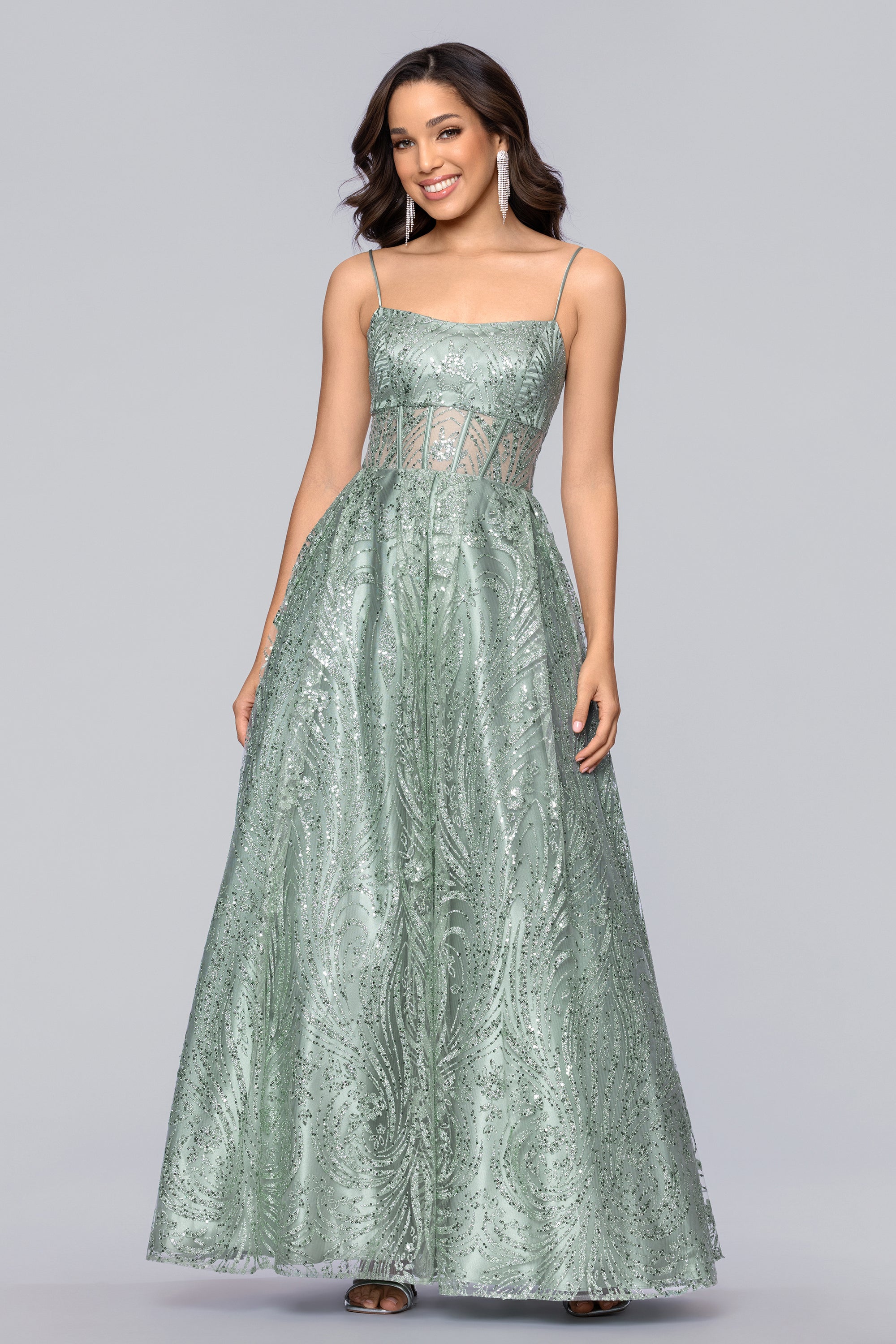 Leslie" Glitter Illusion Tieback Floor Length Dress | Blondie Nites Leslie" Glitter Illusion Tieback Floor Length Dress | Blondie Nites