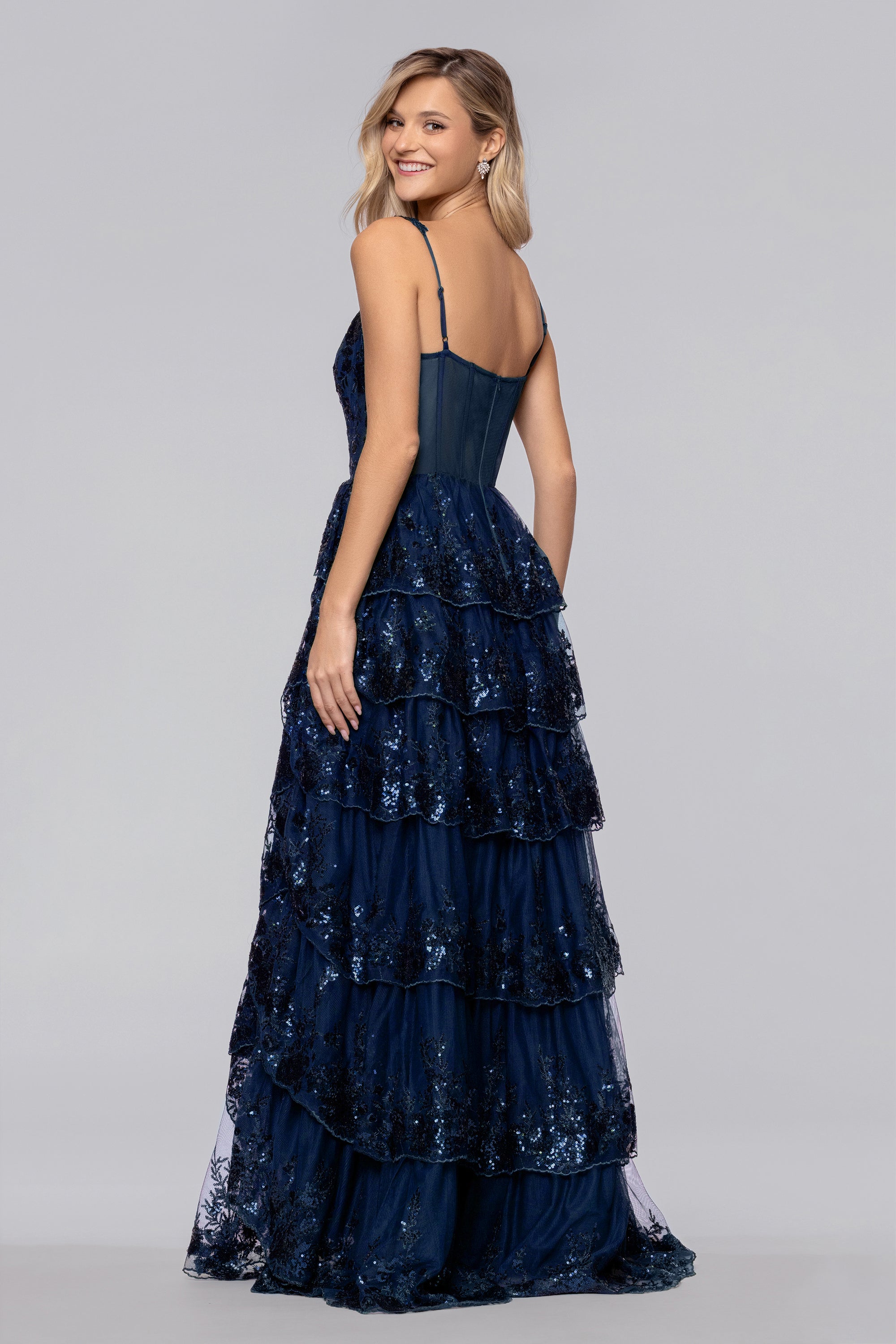navy lace tiered dress Lace & Beads Bridesmaid ruffle tiered tulle maxi dress in navy