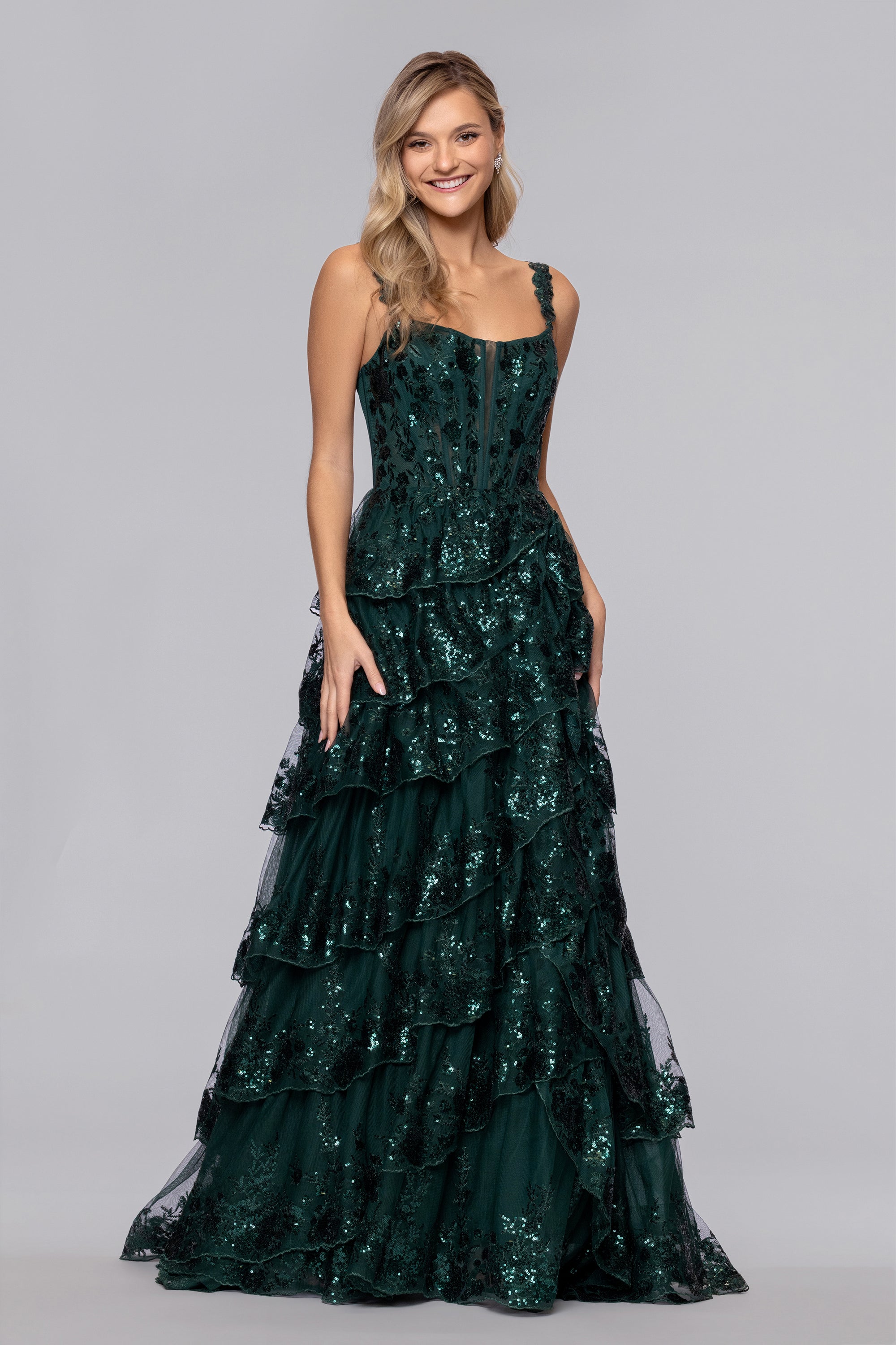 Hailey Lace Tiered Ballgown - Navy / 13 Hailey Lace Tiered Ballgown - Navy / 13