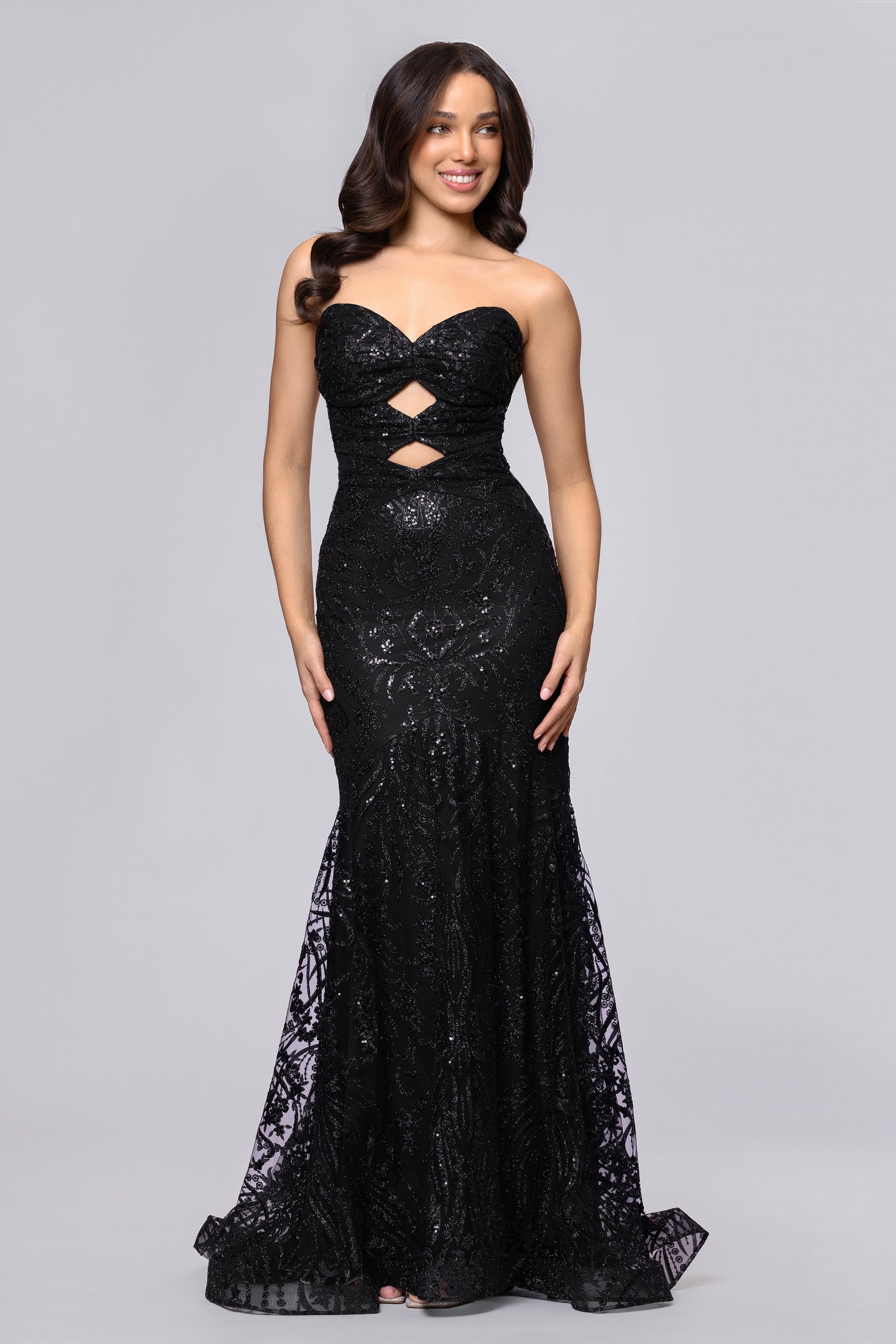 Blondie Nites Women's Strapless Glitter Cutout Gown - Black - Gowns Blondie Nites Women's Strapless Glitter Cutout Gown - Black - Gowns