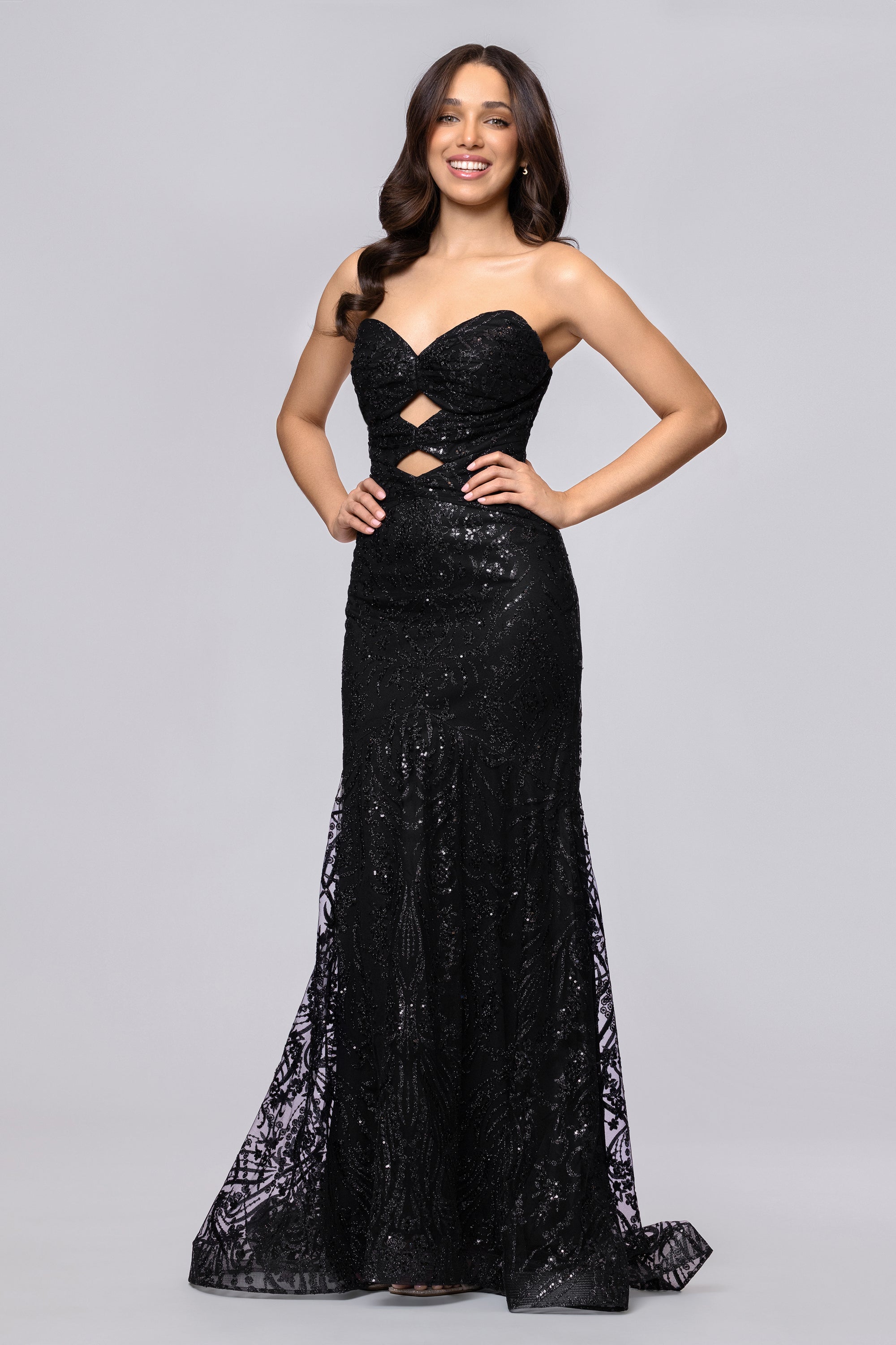 Blondie Nites Women's Strapless Glitter Cutout Gown - Black - Gowns Blondie Nites Women's Strapless Glitter Cutout Gown - Black - Gowns