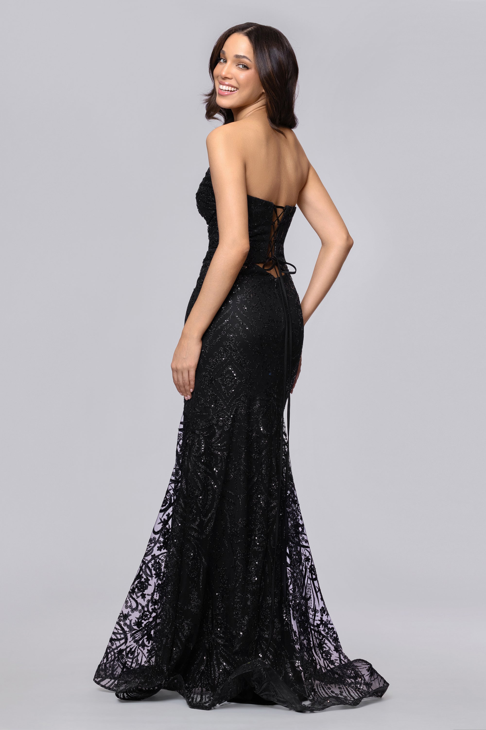 Blondie Nites Women's Strapless Glitter Cutout Gown - Black - Gowns Blondie Nites Women's Strapless Glitter Cutout Gown - Black - Gowns