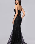 "Blake" Glitter Mesh Strapless Cutout Floor Length Dress