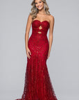 "Blake" Glitter Mesh Strapless Cutout Floor Length Dress