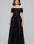 "Brooke" Satin Off the Shoulder Bow Ballgown