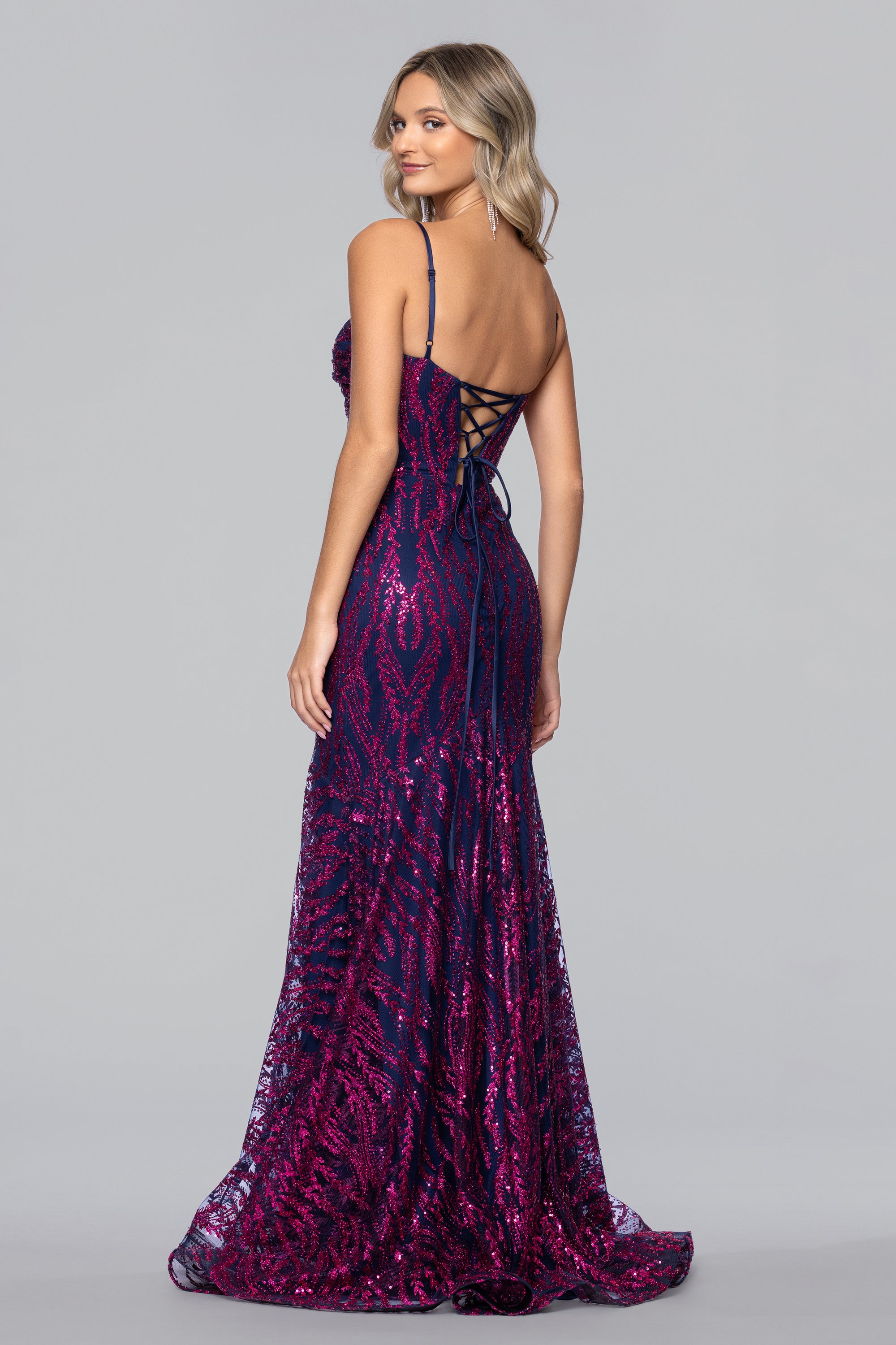 Ariel Glitter Twist Floor Length Dress - Navy/Pink / 0 Ariel Glitter Twist Floor Length Dress - Navy/Pink / 0