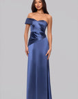 "Hadley" Satin Off The Shoulder Floor Length Dress