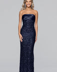 "Logan" Sequin Strapless Satin Floor Length Dress