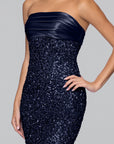 "Logan" Sequin Strapless Satin Floor Length Dress