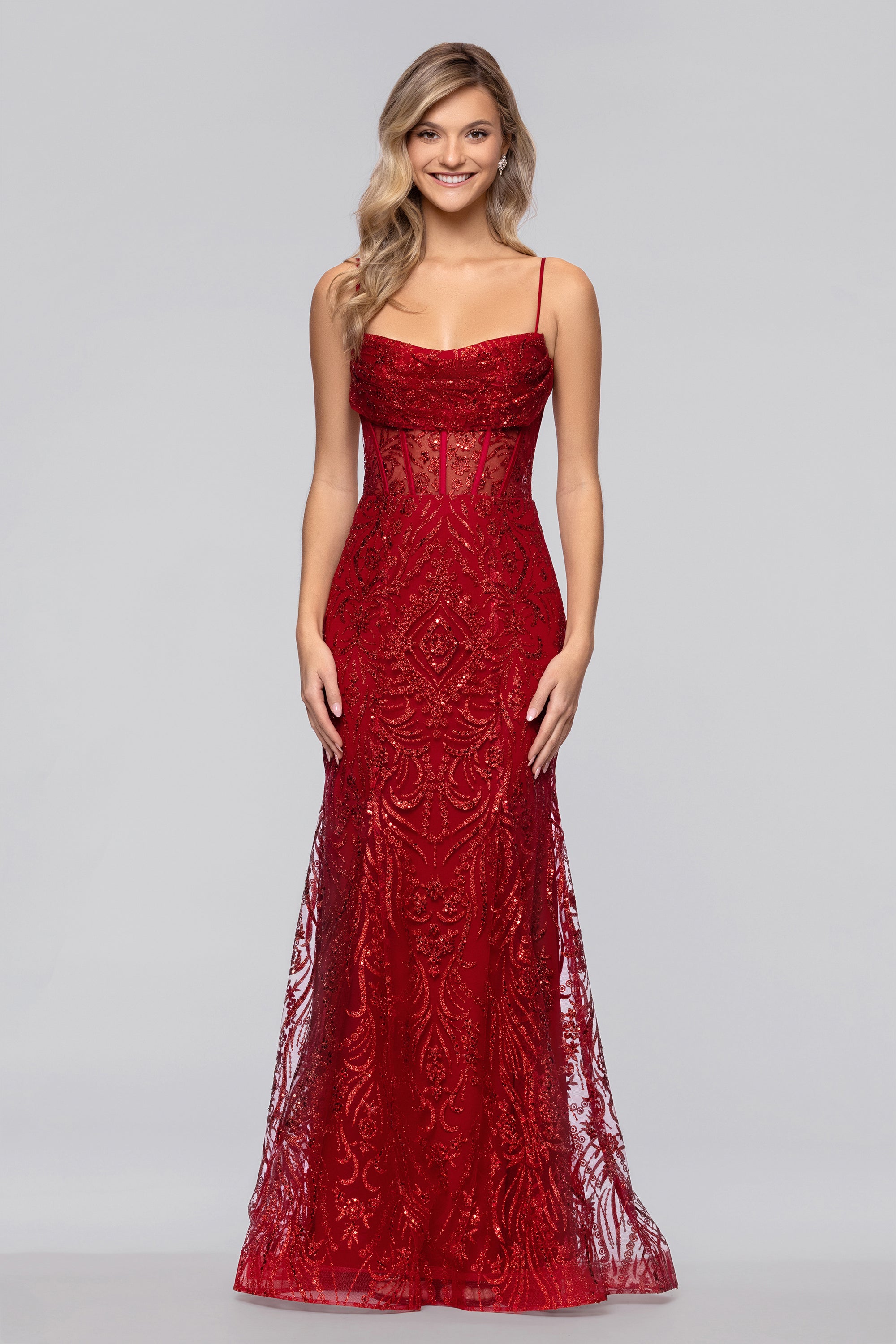 blondie nites red dress Blondie Nites Juniors' Strapless Fitted Long Ball Gown - Red