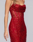 "Diana" Glitter Mesh Cowl Neck Floor Length Dress